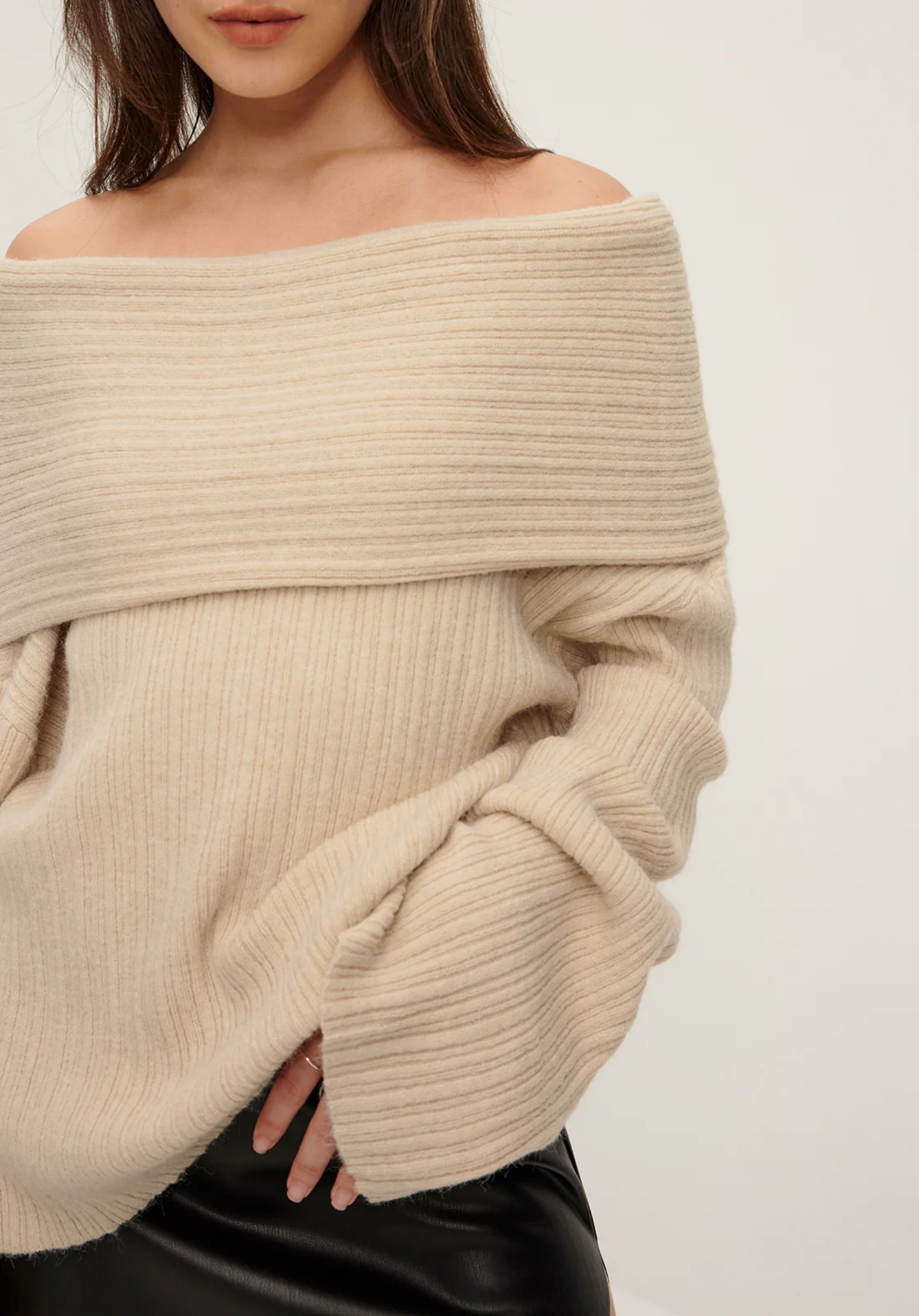 Ribbed Off-Shoulder Sweater